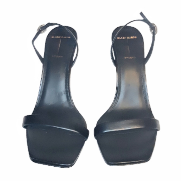 Black Suede Studio Carla Black Leather Strappy stiletto heel Sling back Sandal - Picture 2 of 10